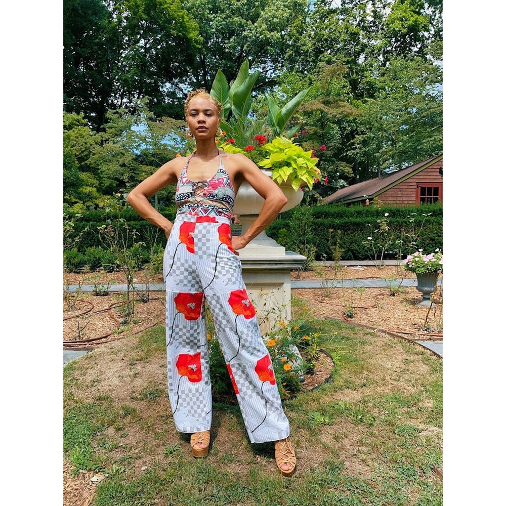 Reworked Red Floral Checkered Pants (Large/XL)